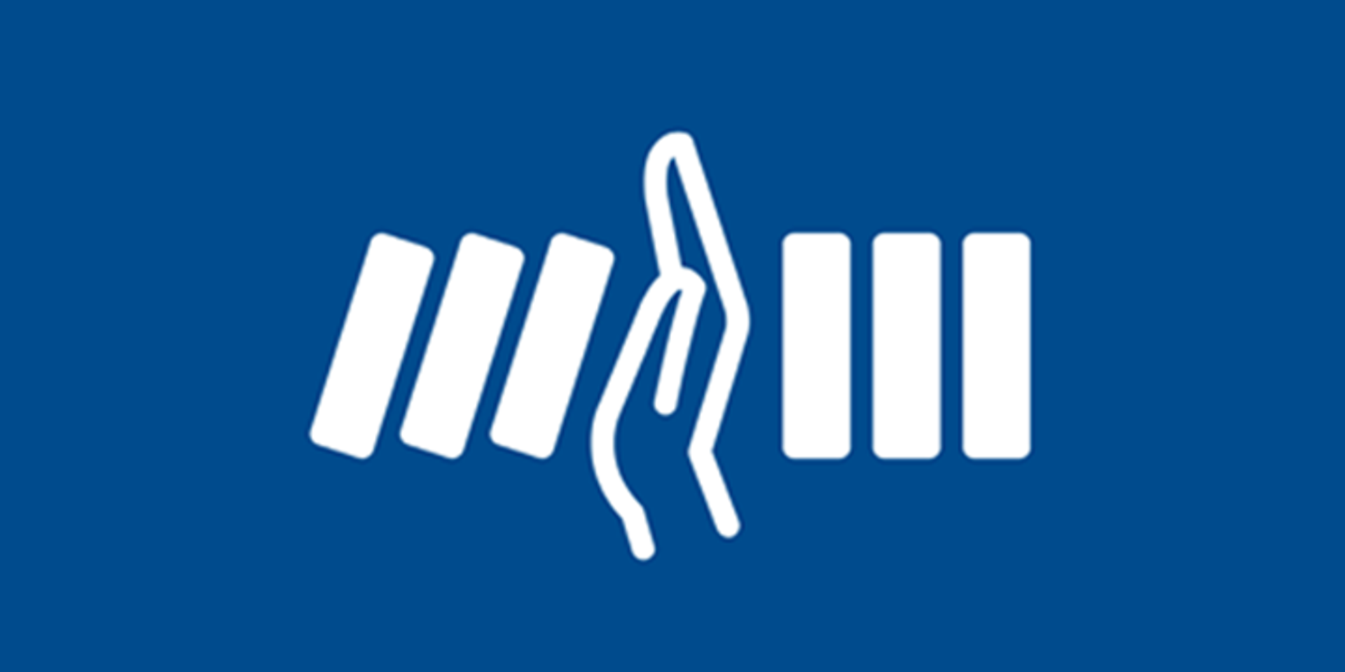 Eicon ar ffurf llaw rhwng dominos yn syrthio