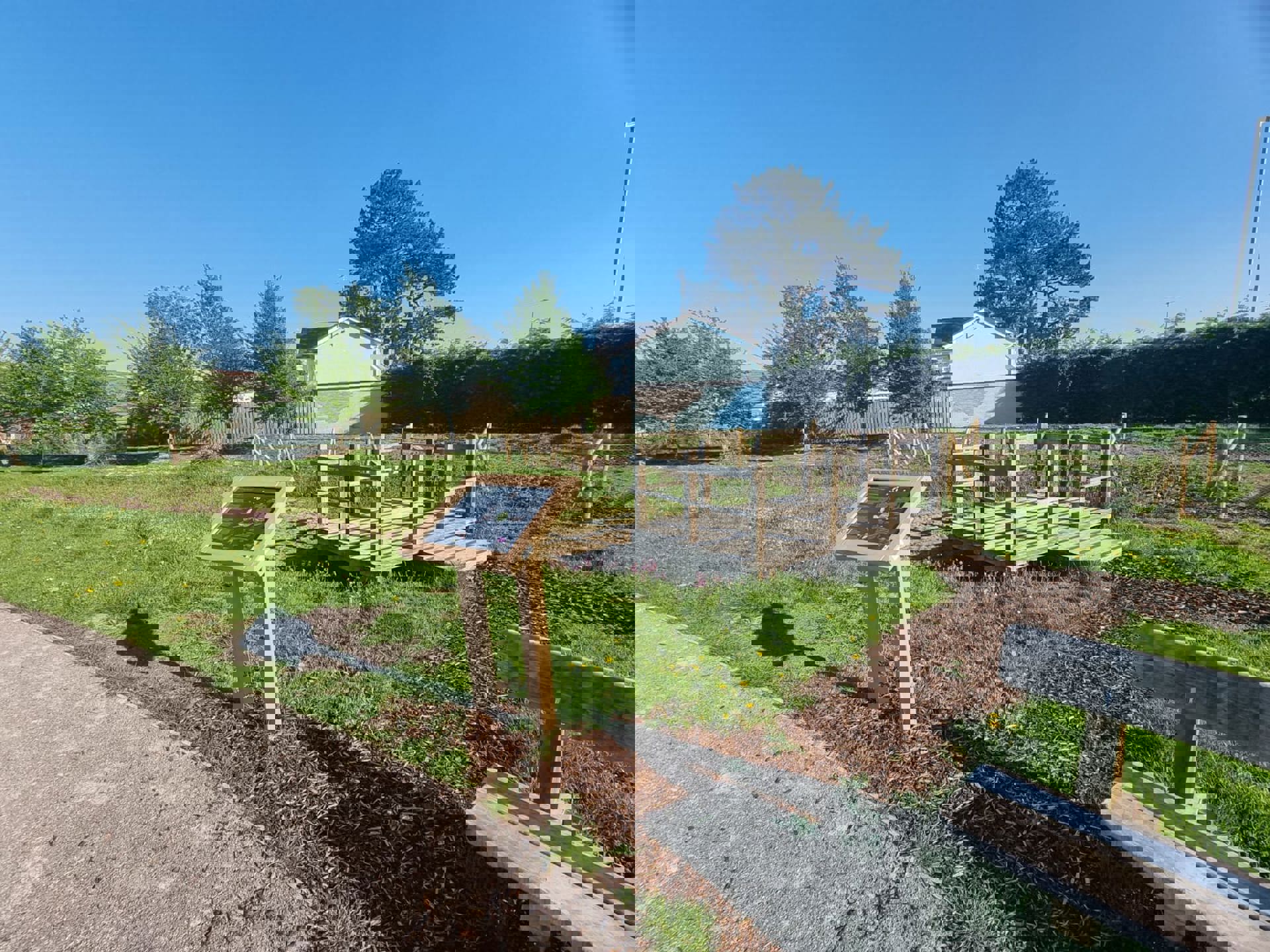 Cyflwyno dolydd blodau gwyllt newydd i beillwyr, llwybrau hygyrch ac arwyddion i ymwelwyr fel rhan o brosiect Lleoedd Lleol ar gyfer Natur sy’n mynd rhagddo ar Gae Cymunedol Llangrallo.