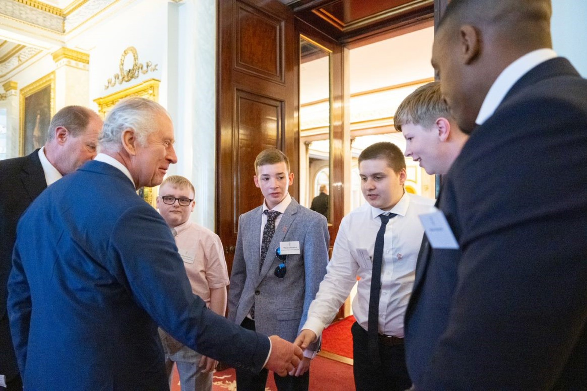 King Charles with four Maesteg School learners 